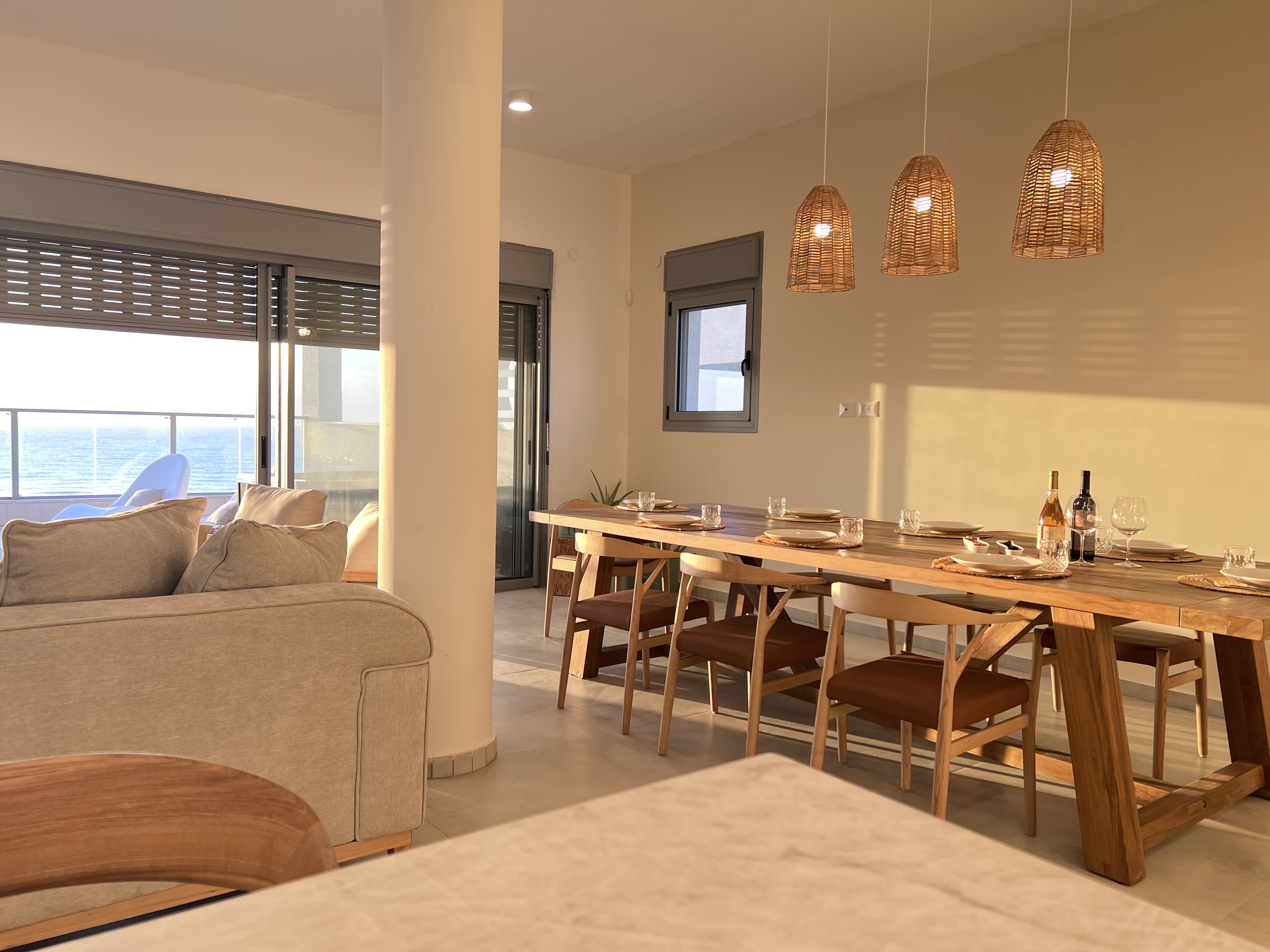 Dining table set for a meal