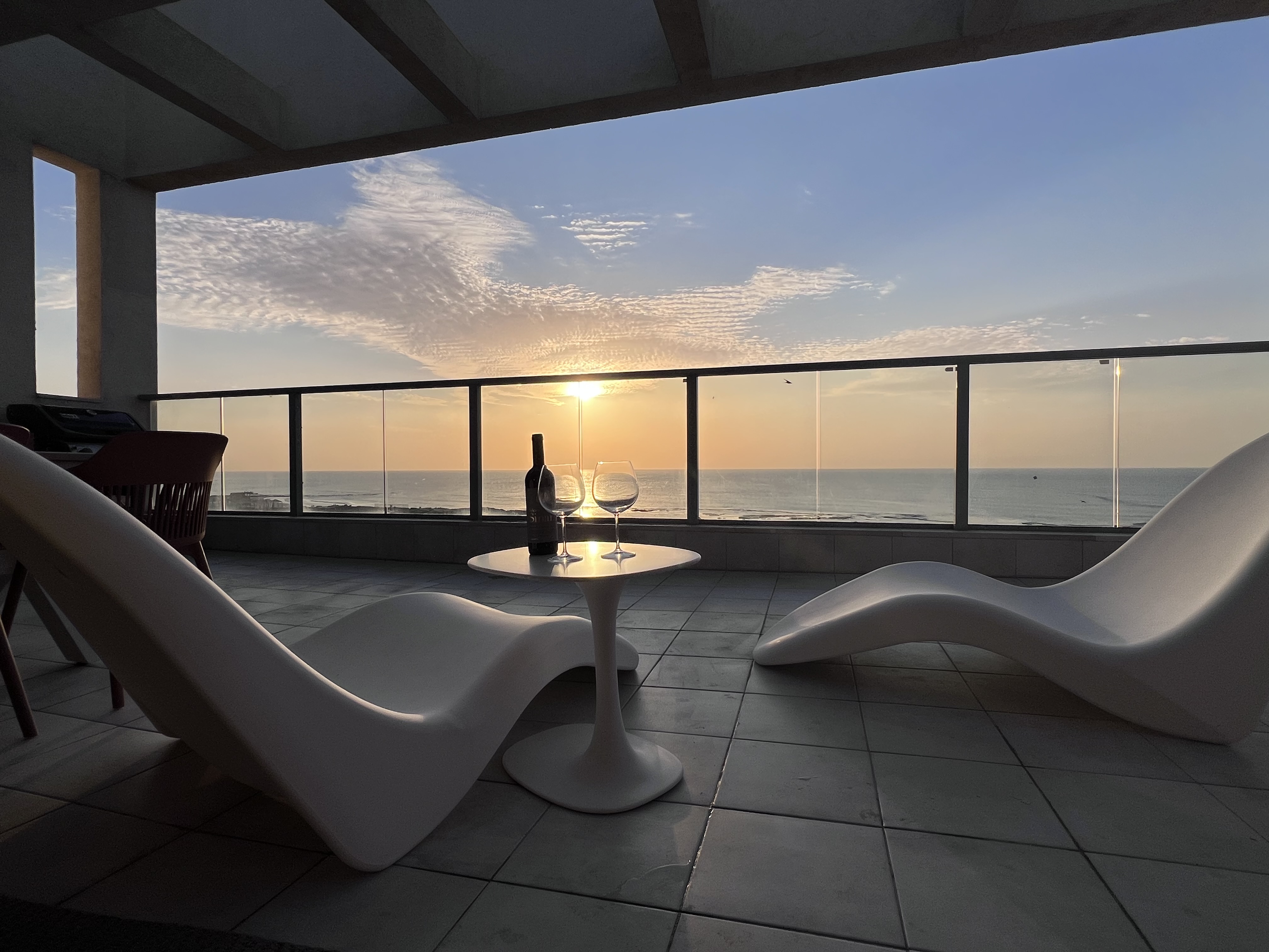 Terrace with sea view at sunset